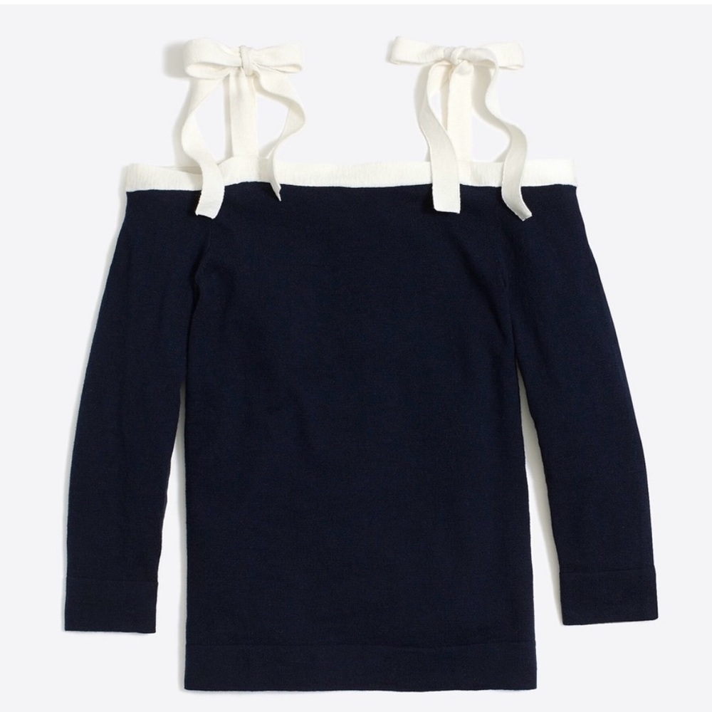 J. Crew Blue and Cream Off-the-Shoulder Sweater